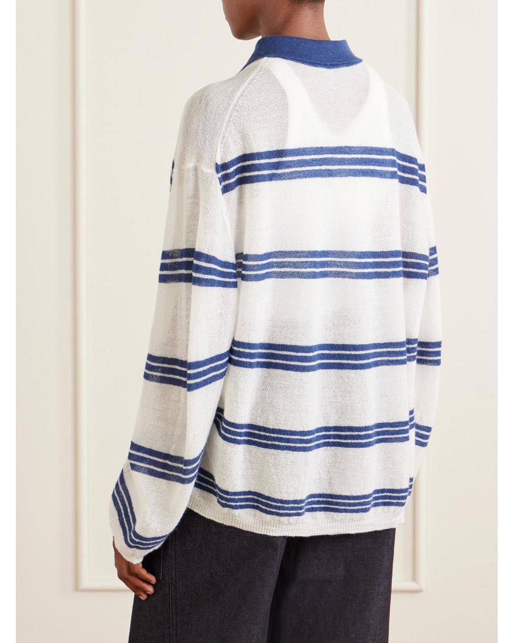 The Elder Statesman Blue Striped Cashmere And Mohair-Blend Polo Shirt