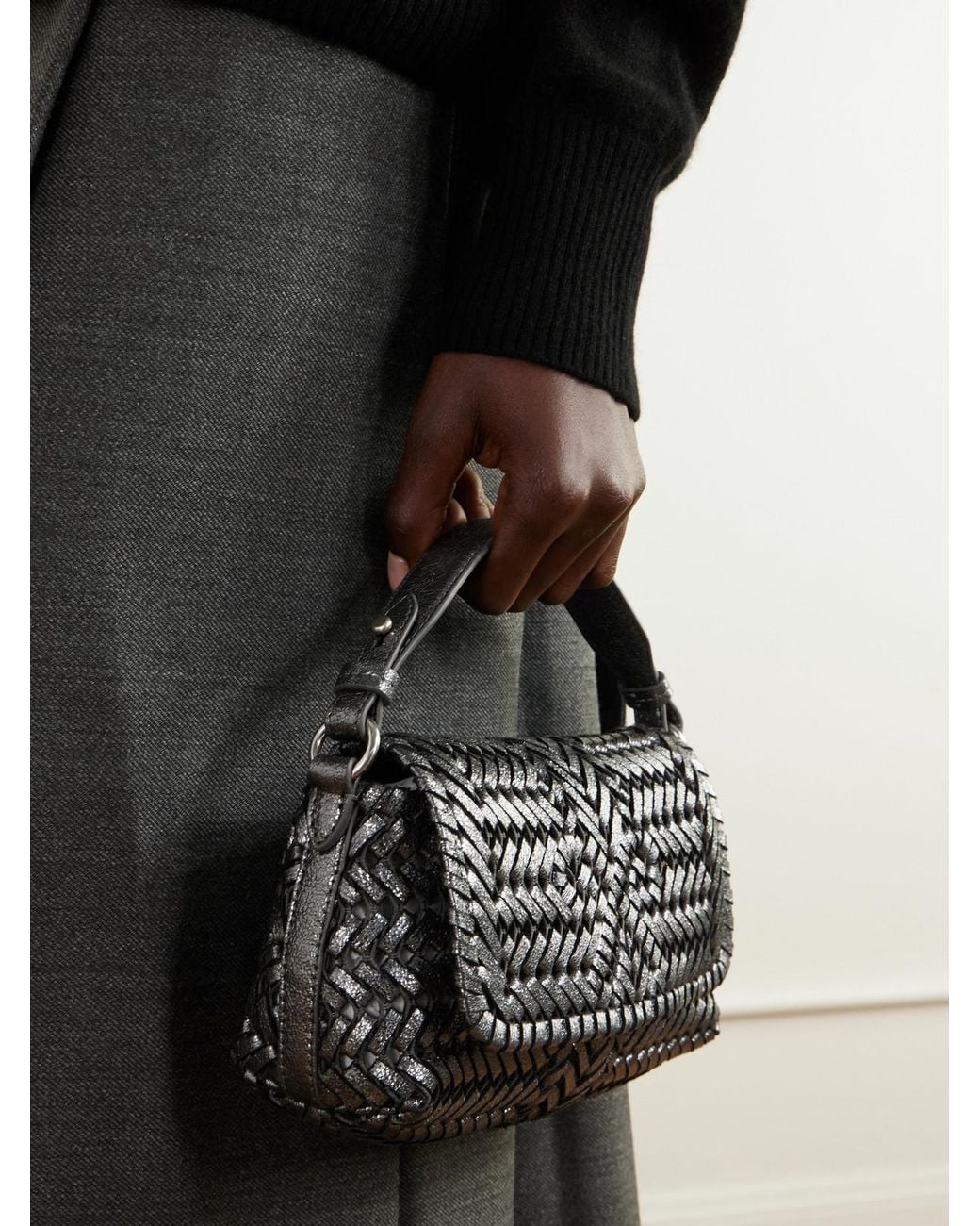 Anya Hindmarch Gray The Neeson New Metallic Woven Leather Top-Handle Bag