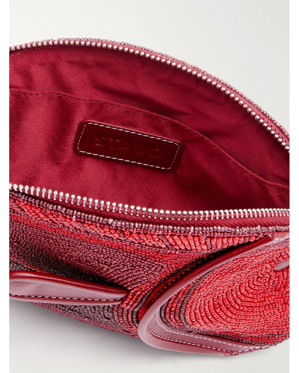 Staud Red Pesce Beaded Leather Clutch