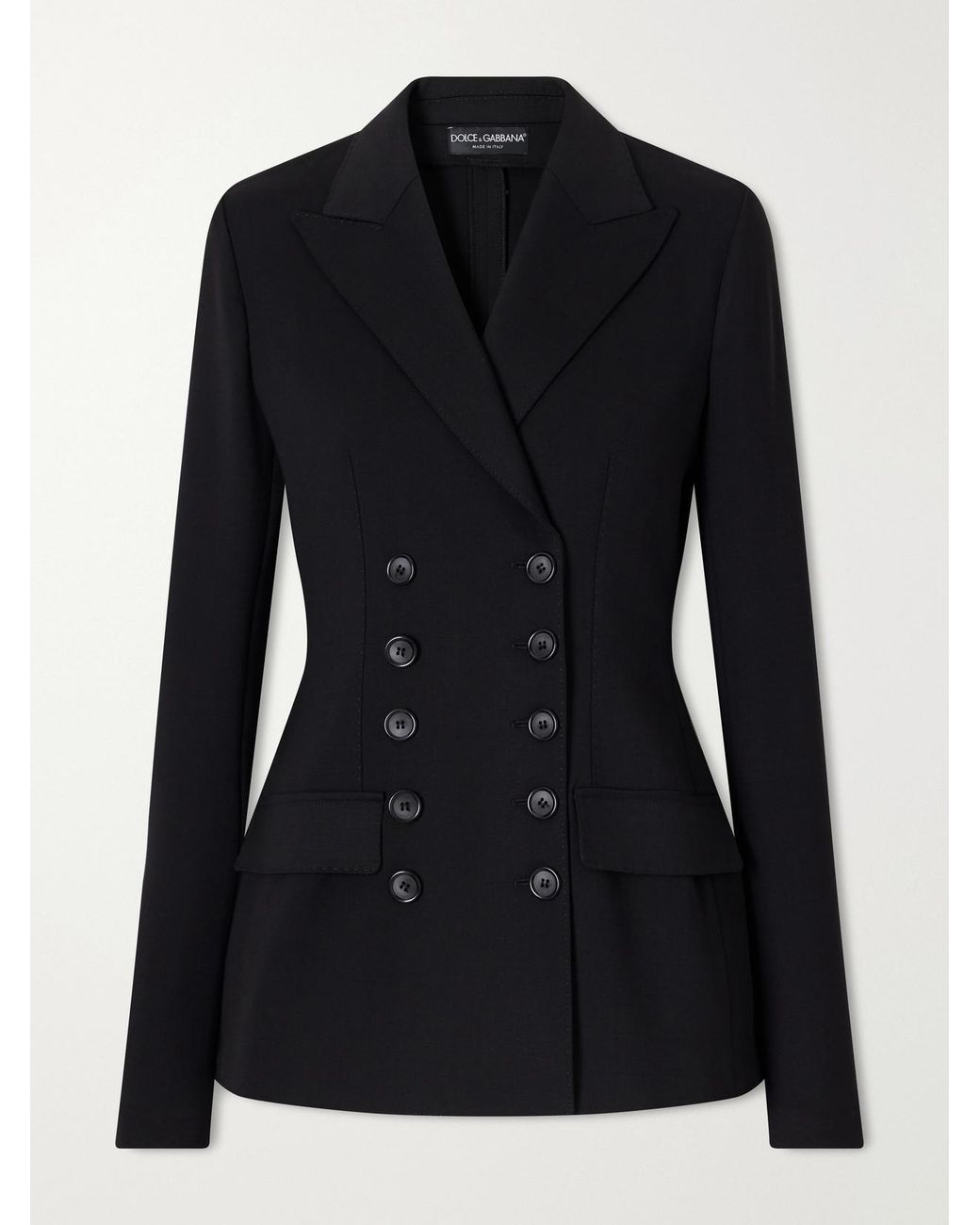 Dolce & Gabbana Black Double-Breasted Grain De Poudre Stretch-Wool Blazer