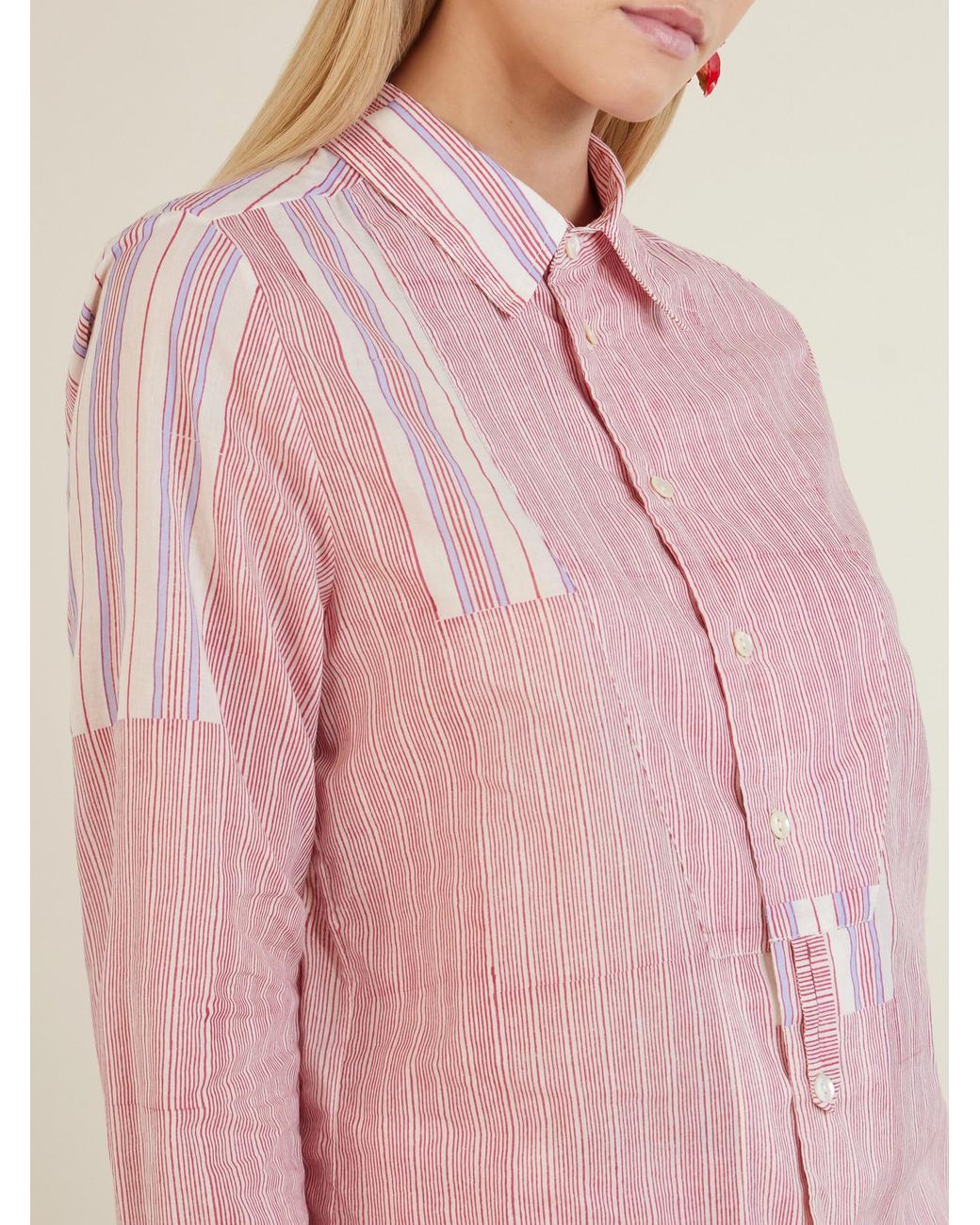 Thierry Colson Pink Baptiste Striped Cotton-Voile Shirt