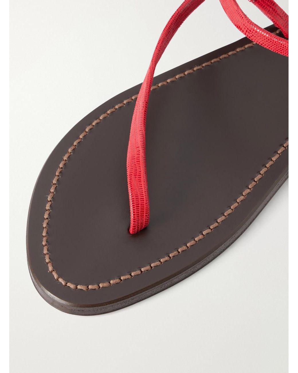 K. Jacques White Vassili Snake-Effect Leather Flat Sandals
