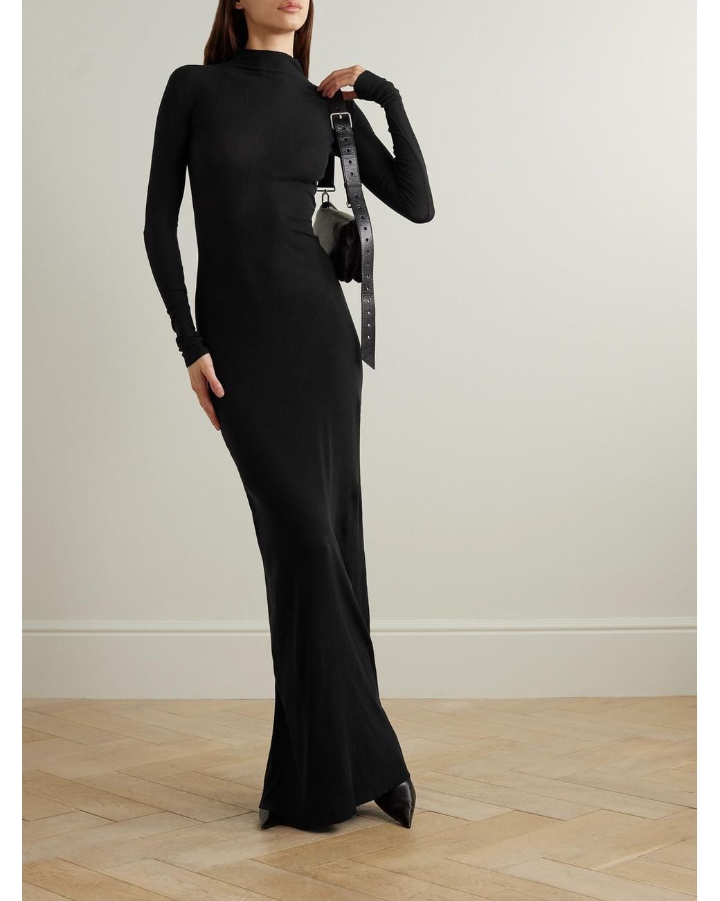 Balenciaga Black Ribbed-Knit Turtleneck Maxi Dress