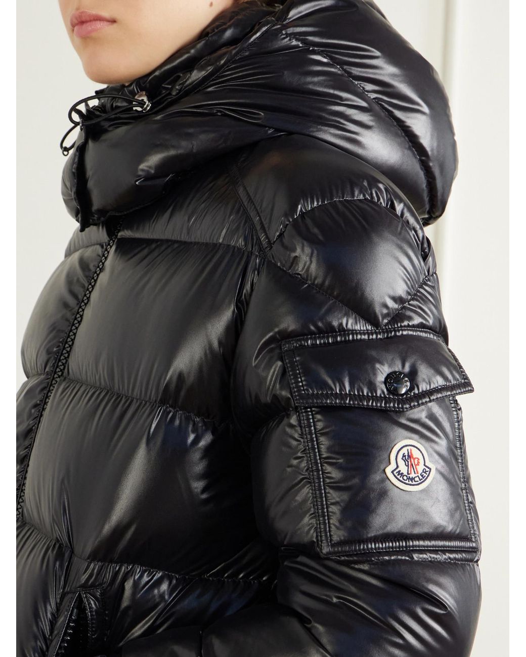 Moncler Black Maire Hooded Quilted Glossed-Shell Down Jacket