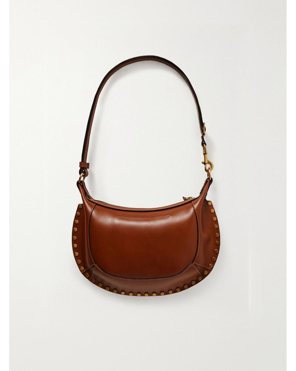 Isabel Marant Brown Oskan Moon Studded Leather Shoulder Bag