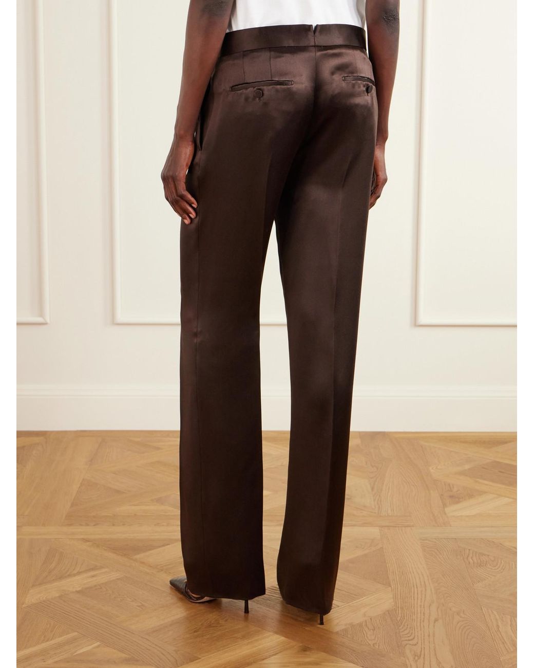 Tom Ford Brown Silk-Satin Straight-Leg Pants