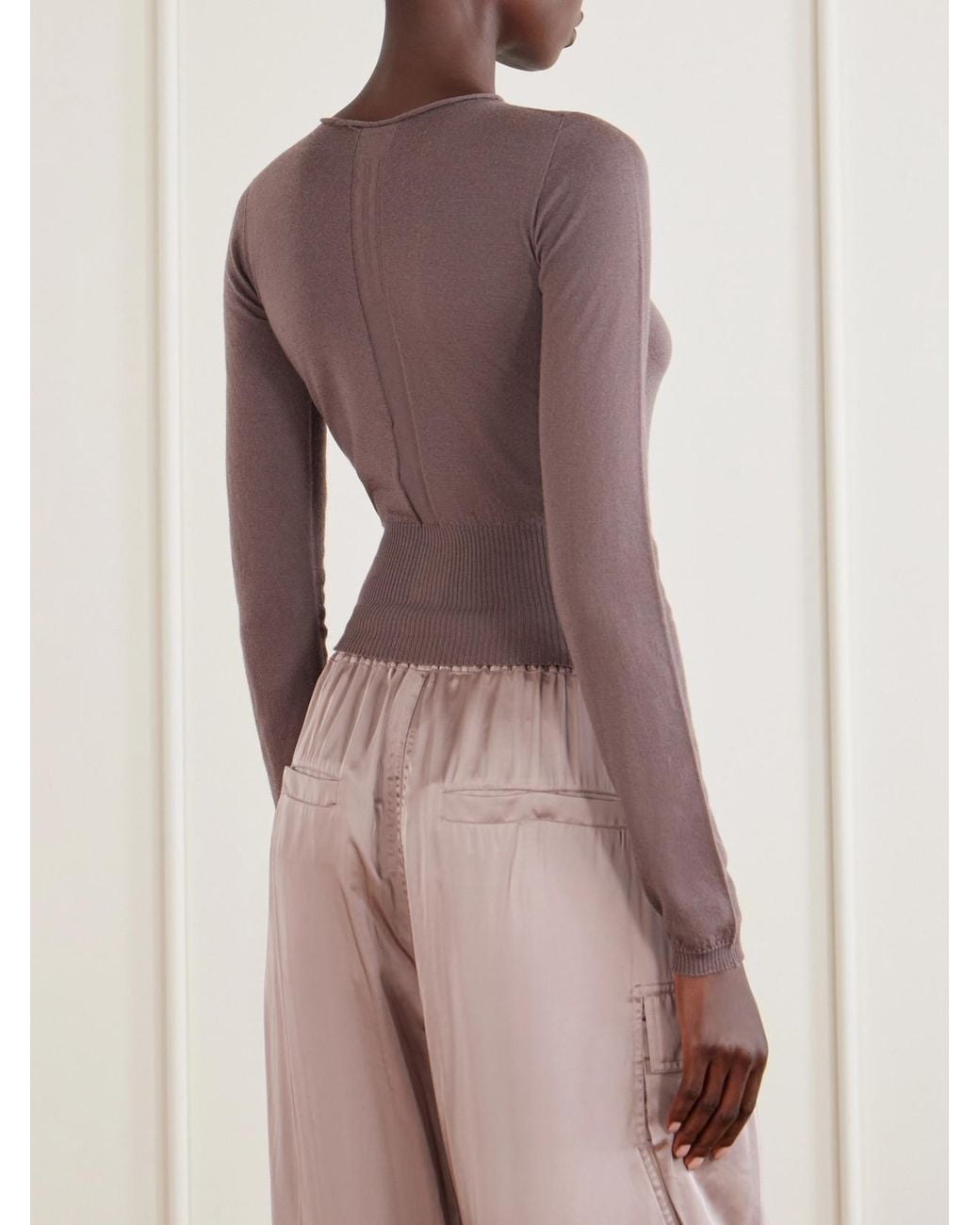Rick Owens Brown Cropped Cut-Out Virgin Wool Sweater