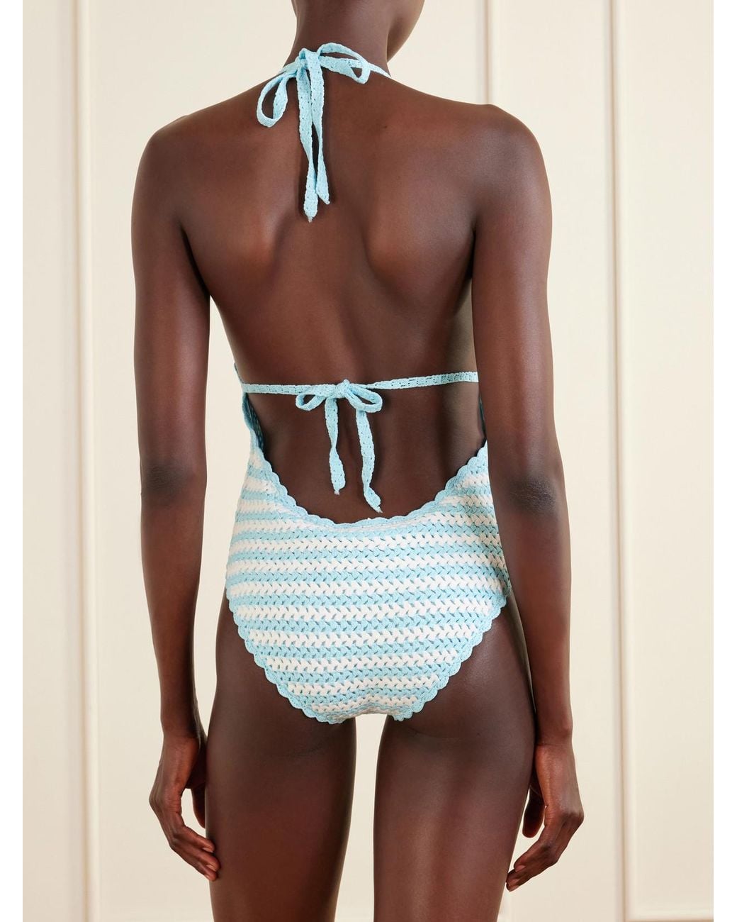 Jonathan Simkhai Blue Karoline Striped Crocheted Swimsuit