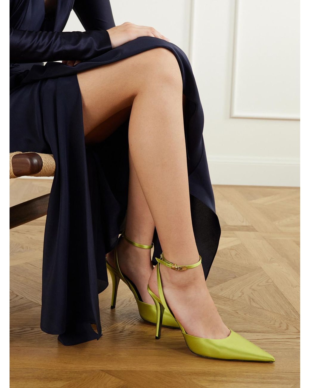 Balmain Metallic 100 Embellished Satin Pumps