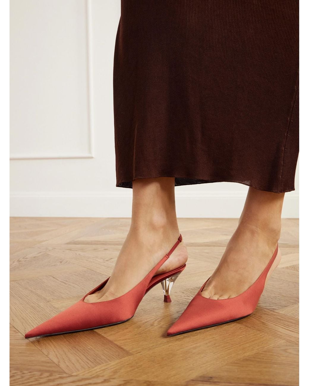 Saint Laurent Pink Fanny 55 Crepe-Satin Slingback Pumps