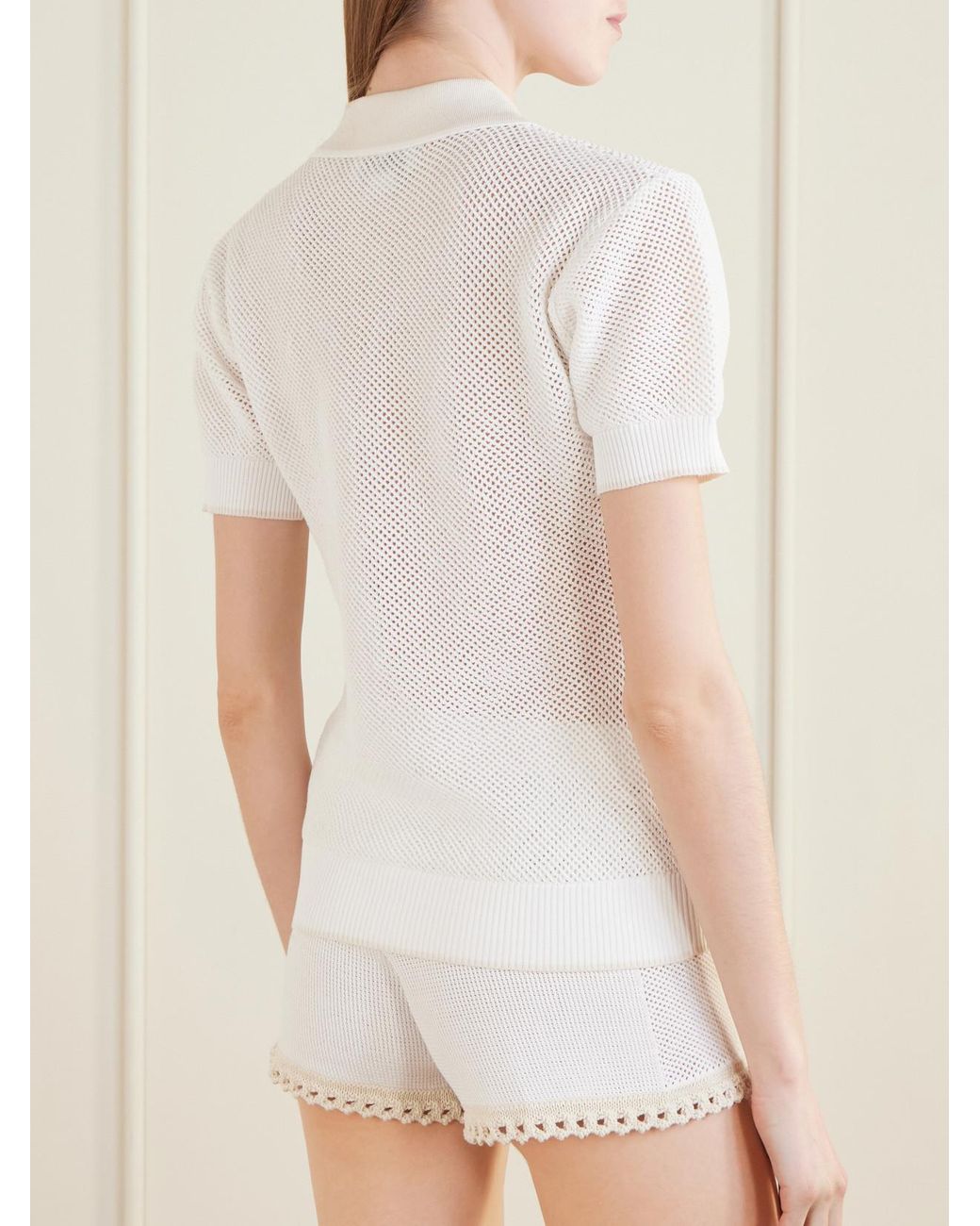 Stella McCartney White Open-Knit Cotton Polo Shirt