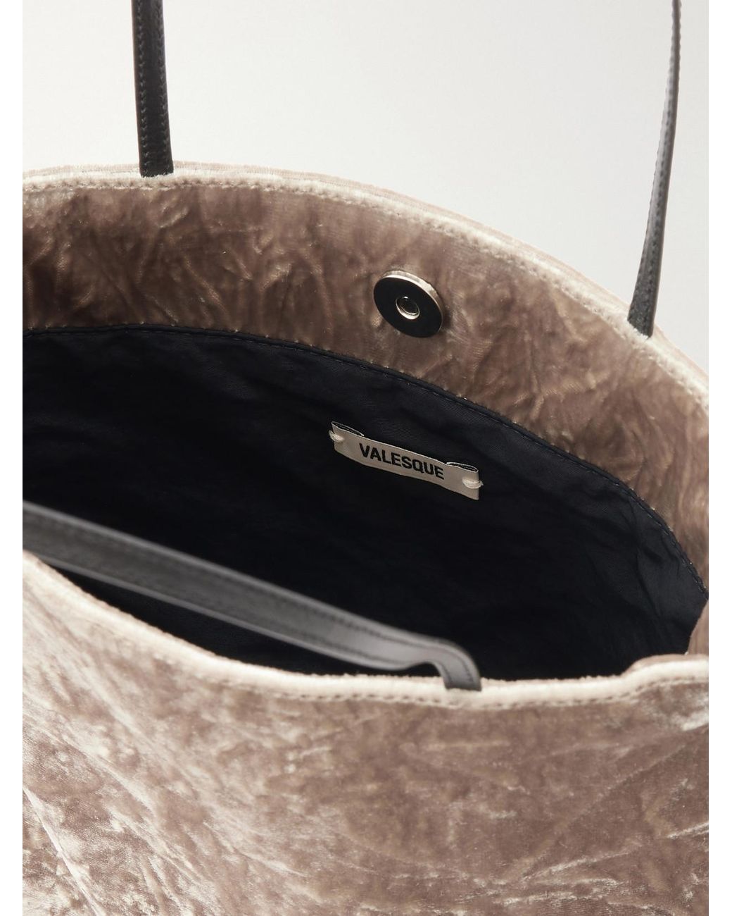 Valesque Natural Thea Leather-Trimmed Crushed-Velvet Tote
