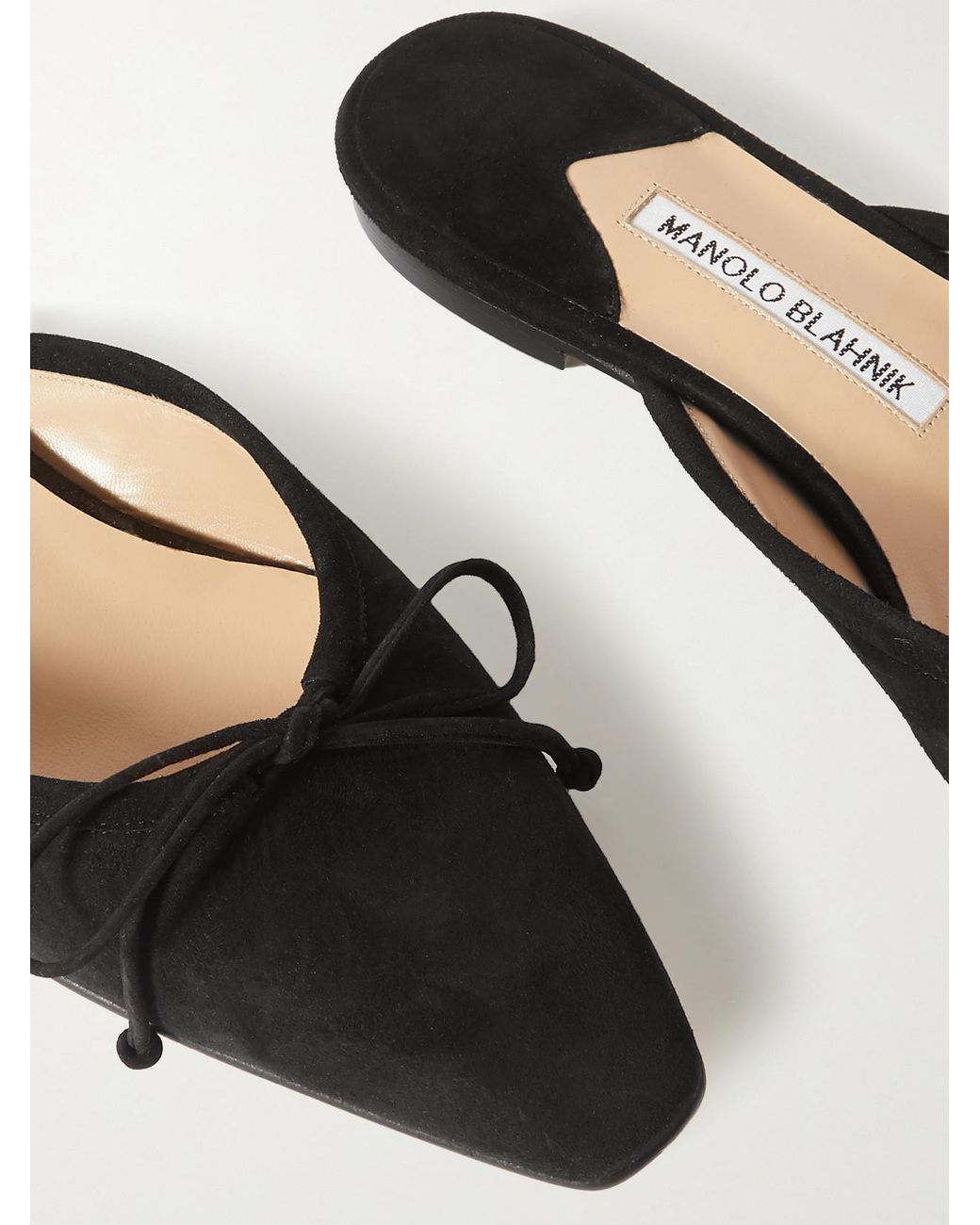 Manolo Blahnik White Ballerimu Bow-Detailed Suede Slip-Ons