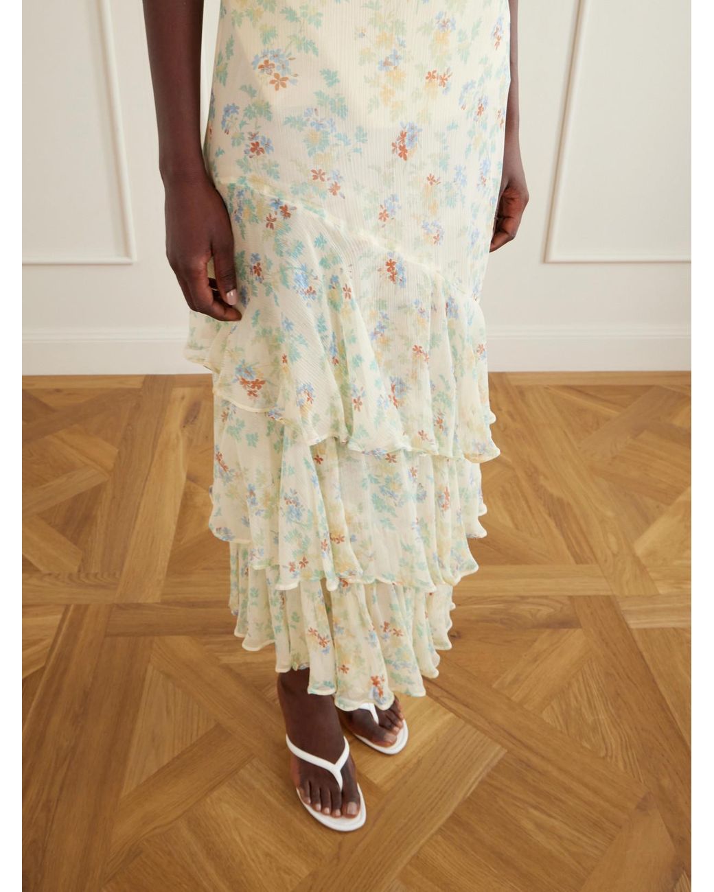 Ulla Johnson Natural Meadow Floral-Print Crepon-Silk Midi Skirt