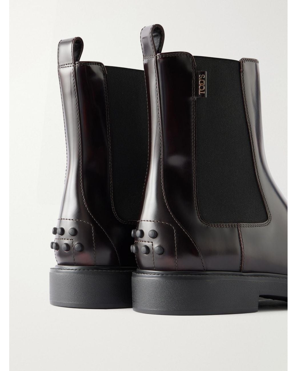 Tod's Black Studded Glossed-Leather Chelsea Boots