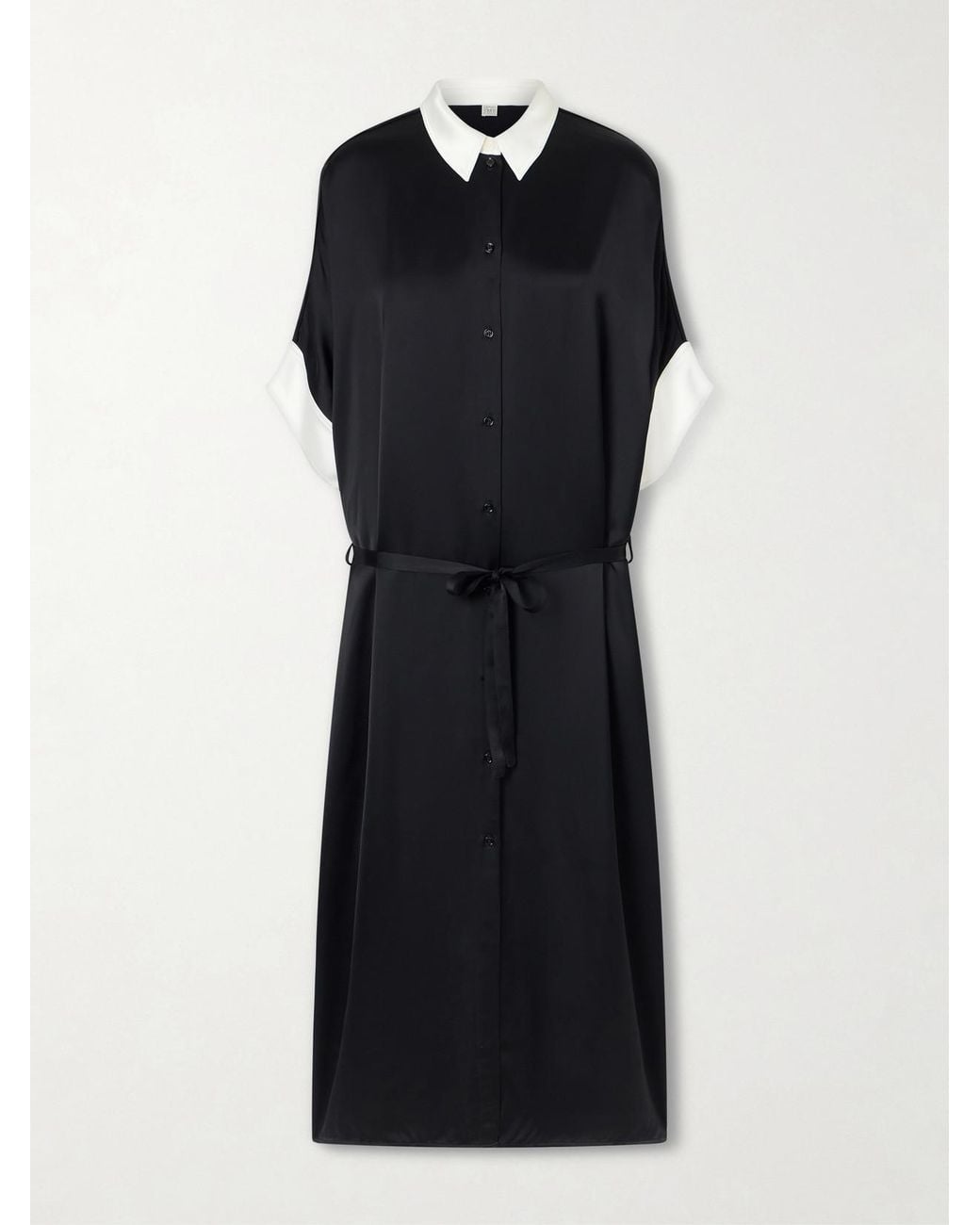 Totême Black Satin Maxi Shirt Dress