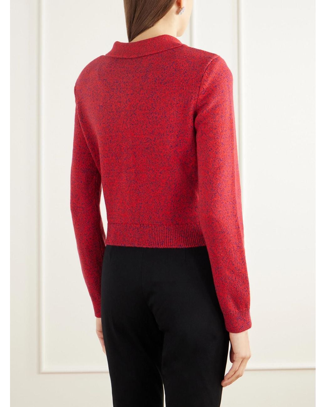 Self-Portrait Red Bead-Embellished Cropped Knitted Cardigan