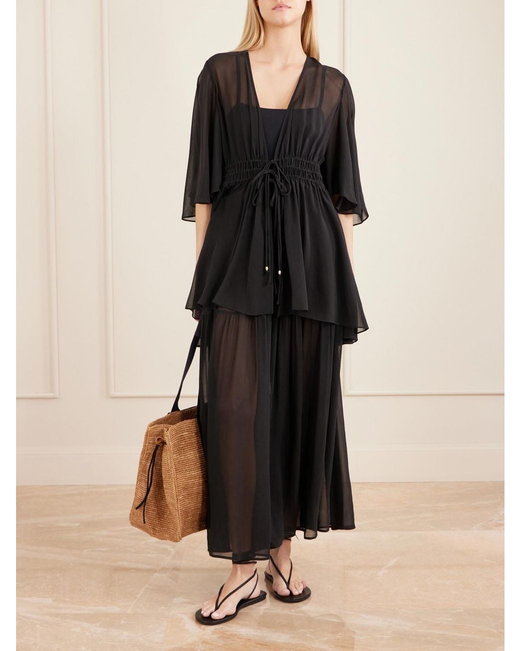 Eres Black Midnight Shirred Muslin Maxi Skirt