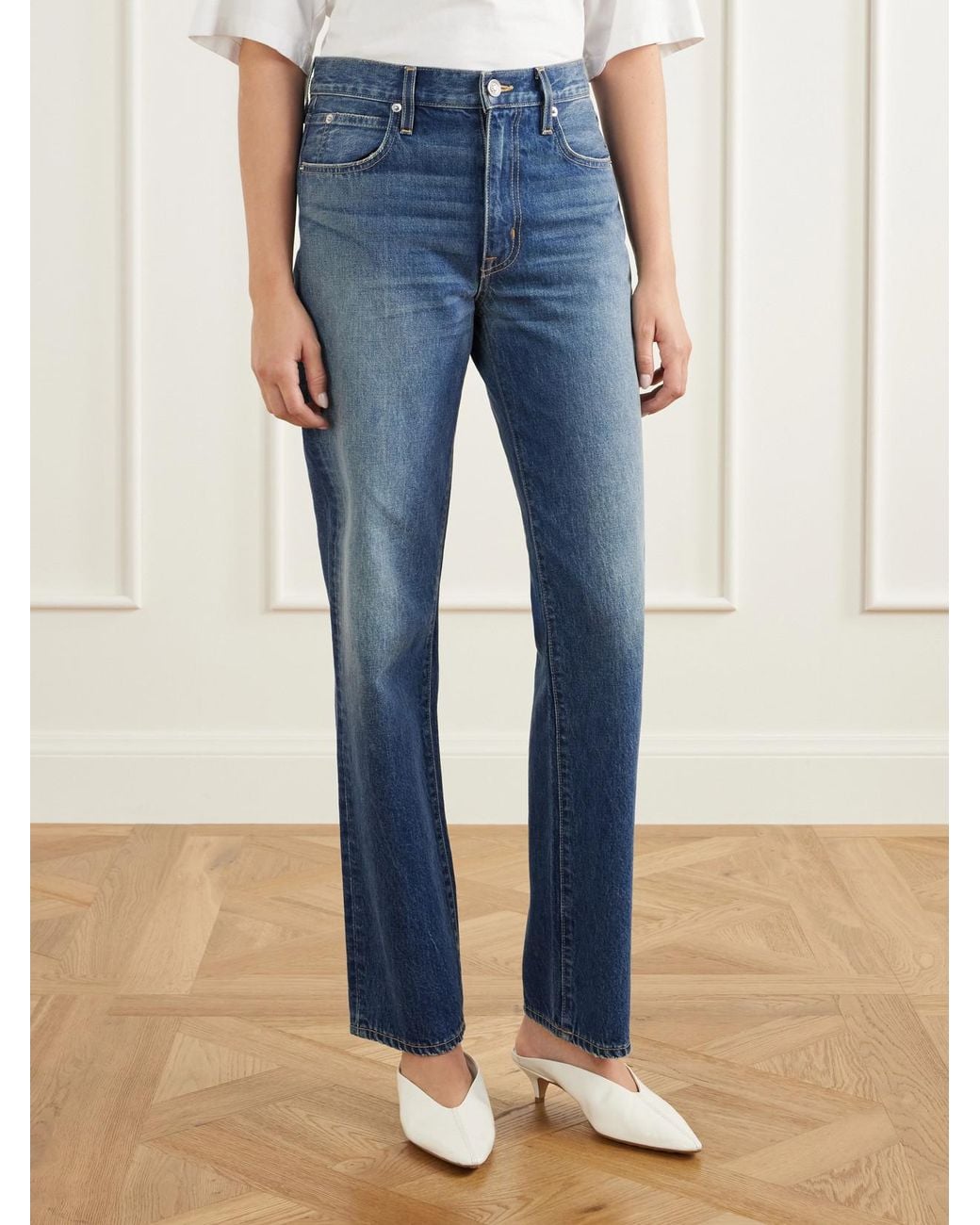SLVRLAKE Denim Blue Kendra High-Rise Straight-Leg Jeans