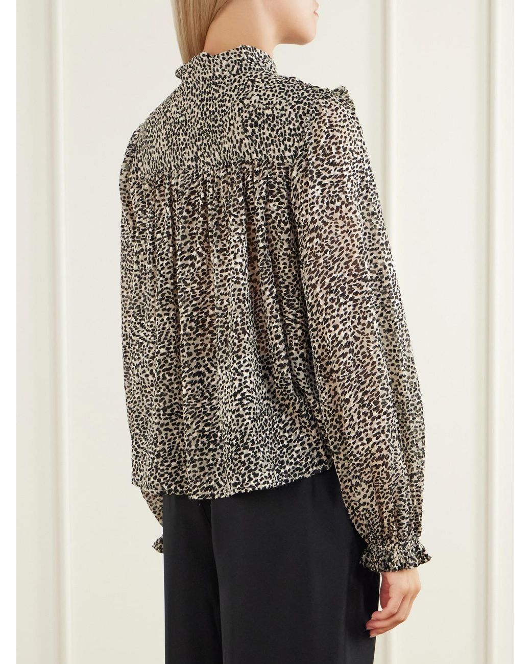 Sea Black Charlize Tie-Detailed Ruffled Animal-Print Chiffon Blouse