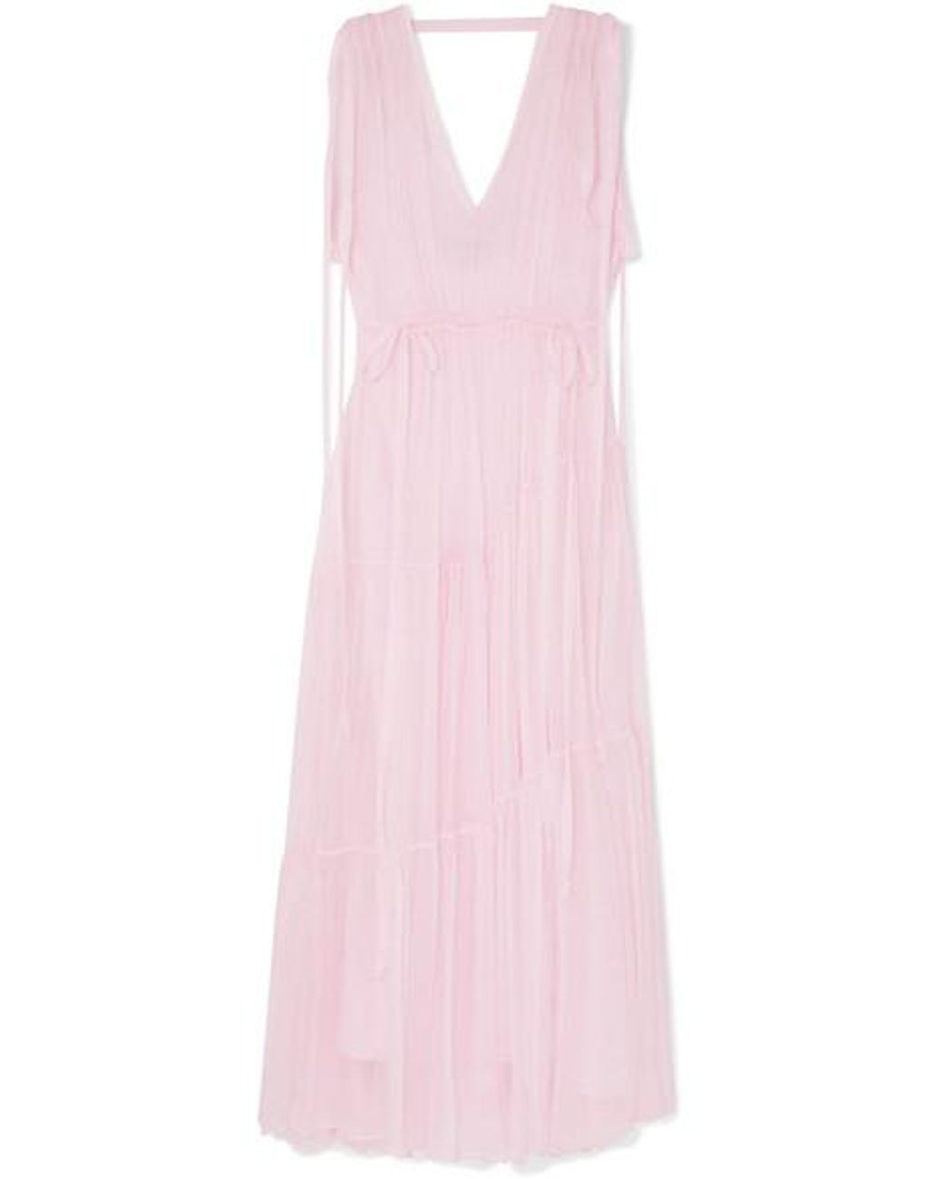Lee Mathews Petra Ruched Tiered Silk-georgette Maxi Dress in Pink ...