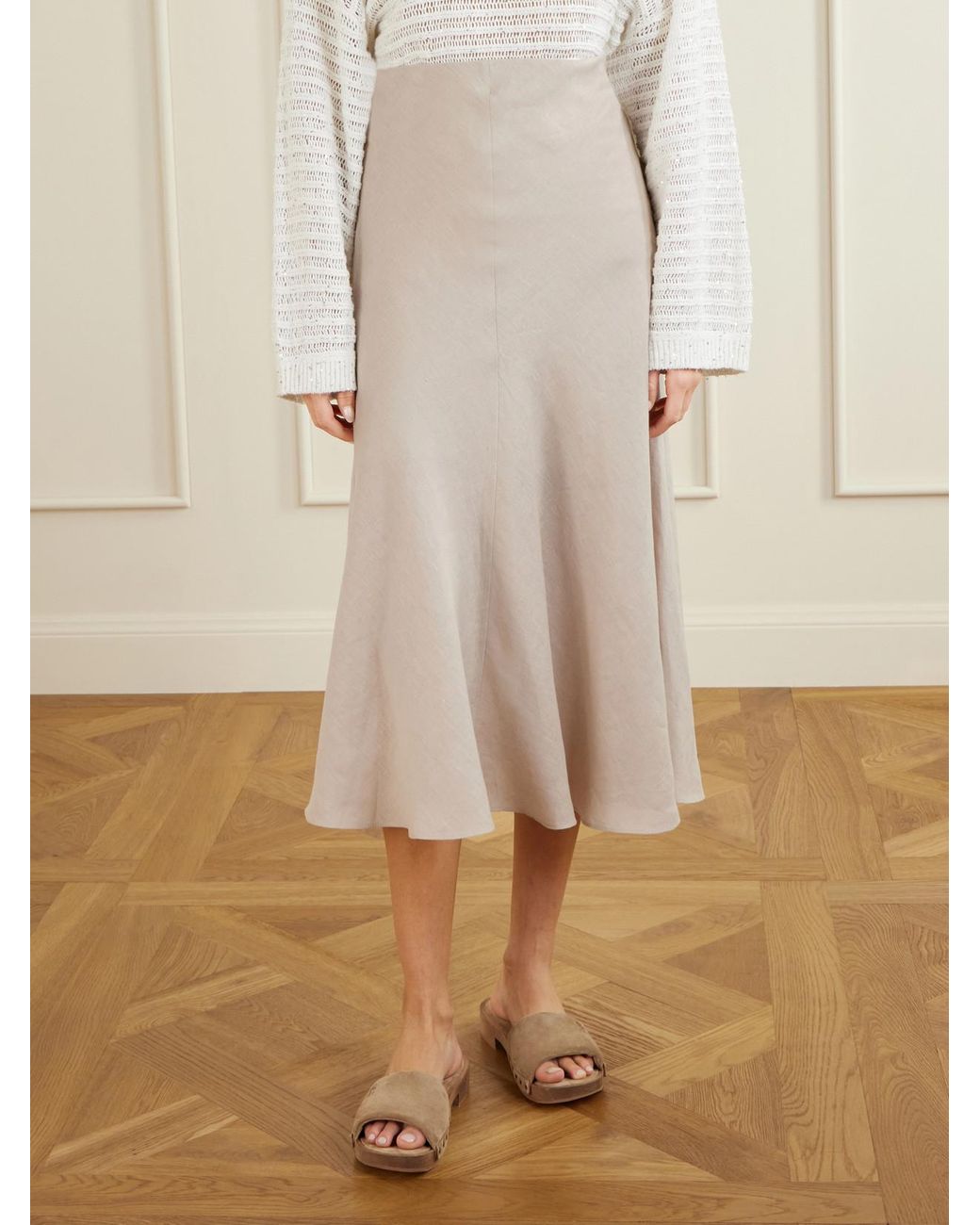 Brunello Cucinelli White Linen Midi Skirt
