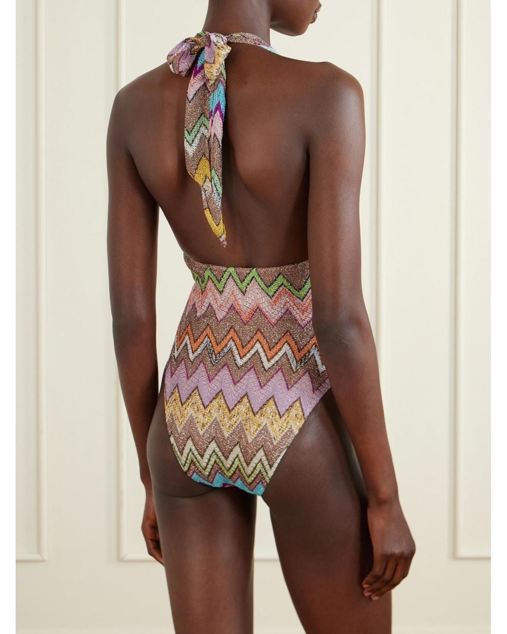 Missoni White Striped Metallic One-Piece Swimsuit