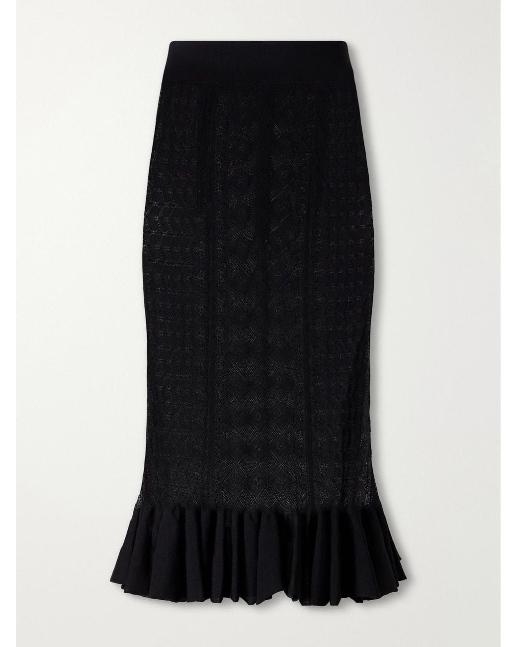 Dolce & Gabbana Black Ruffled Lace Midi Skirt