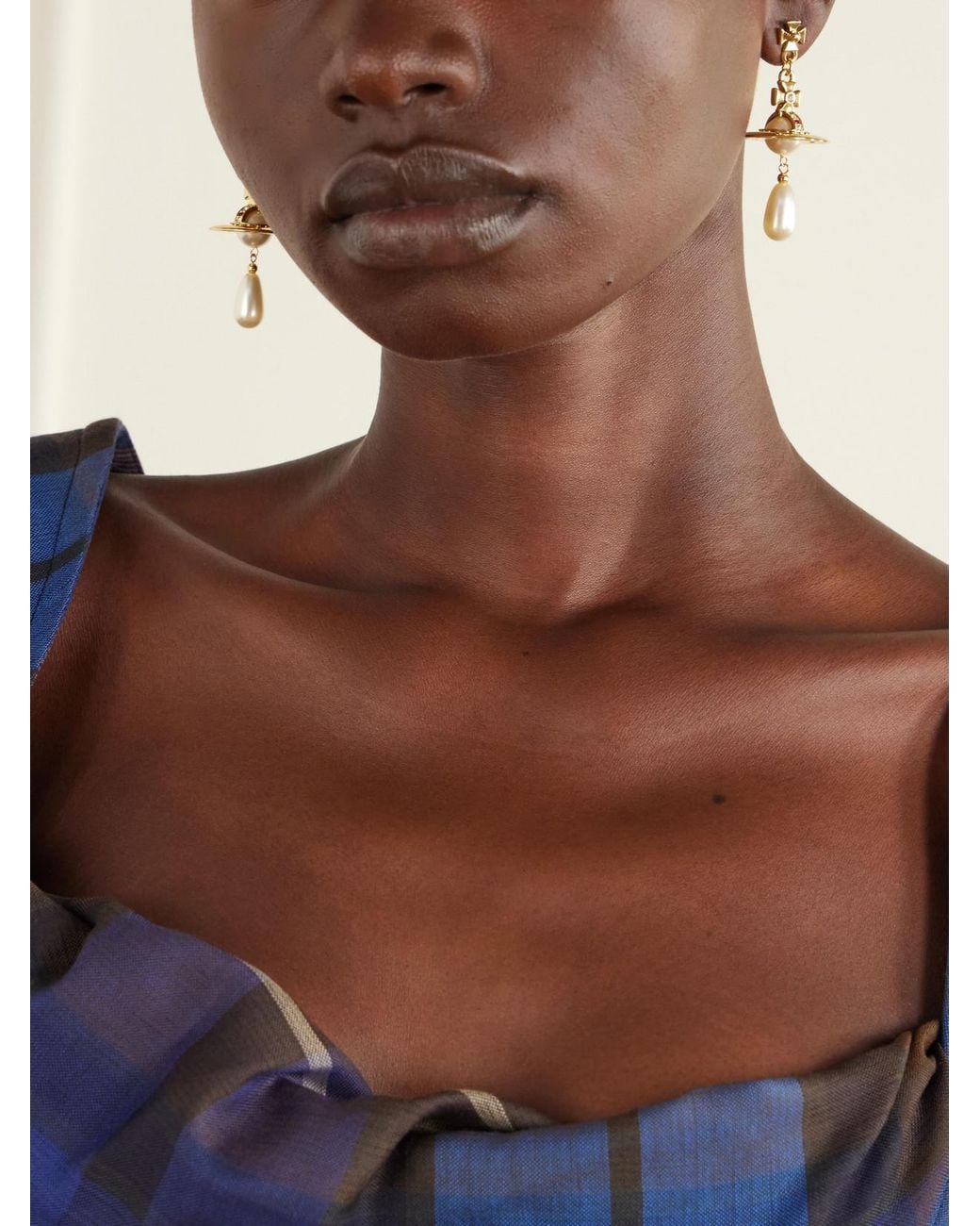 Vivienne Westwood White Pearl Drop Crystal-Embellished-Tone Earrings