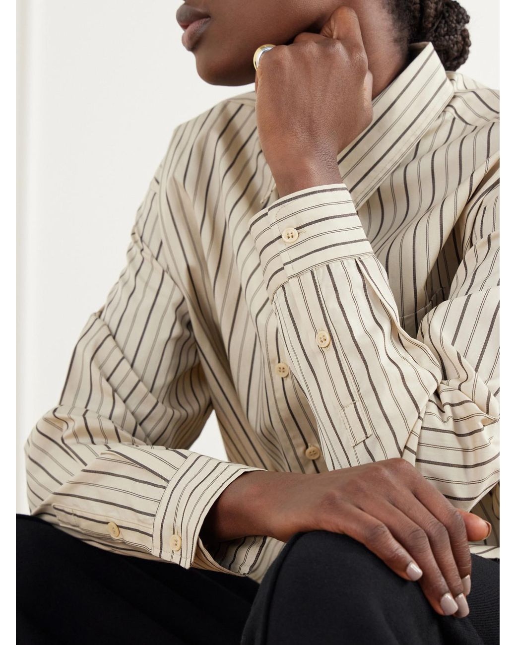 Jamie Haller Natural The Essential Drop-Tail Striped Cotton-Poplin Shirt