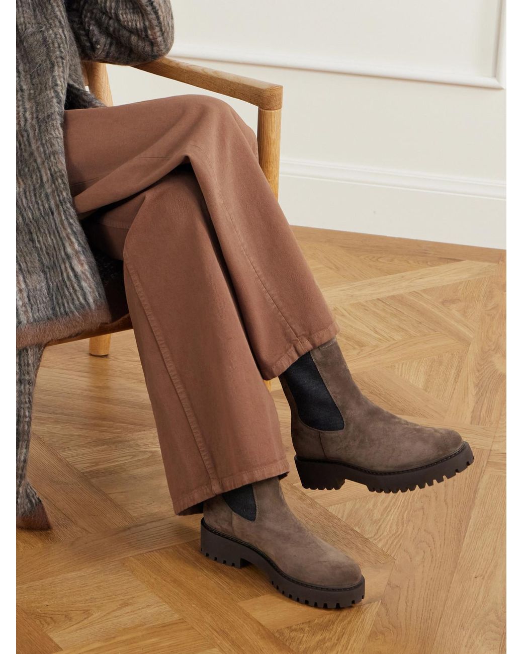 Brunello Cucinelli Brown Bead-Embellished Suede Ankle Boots