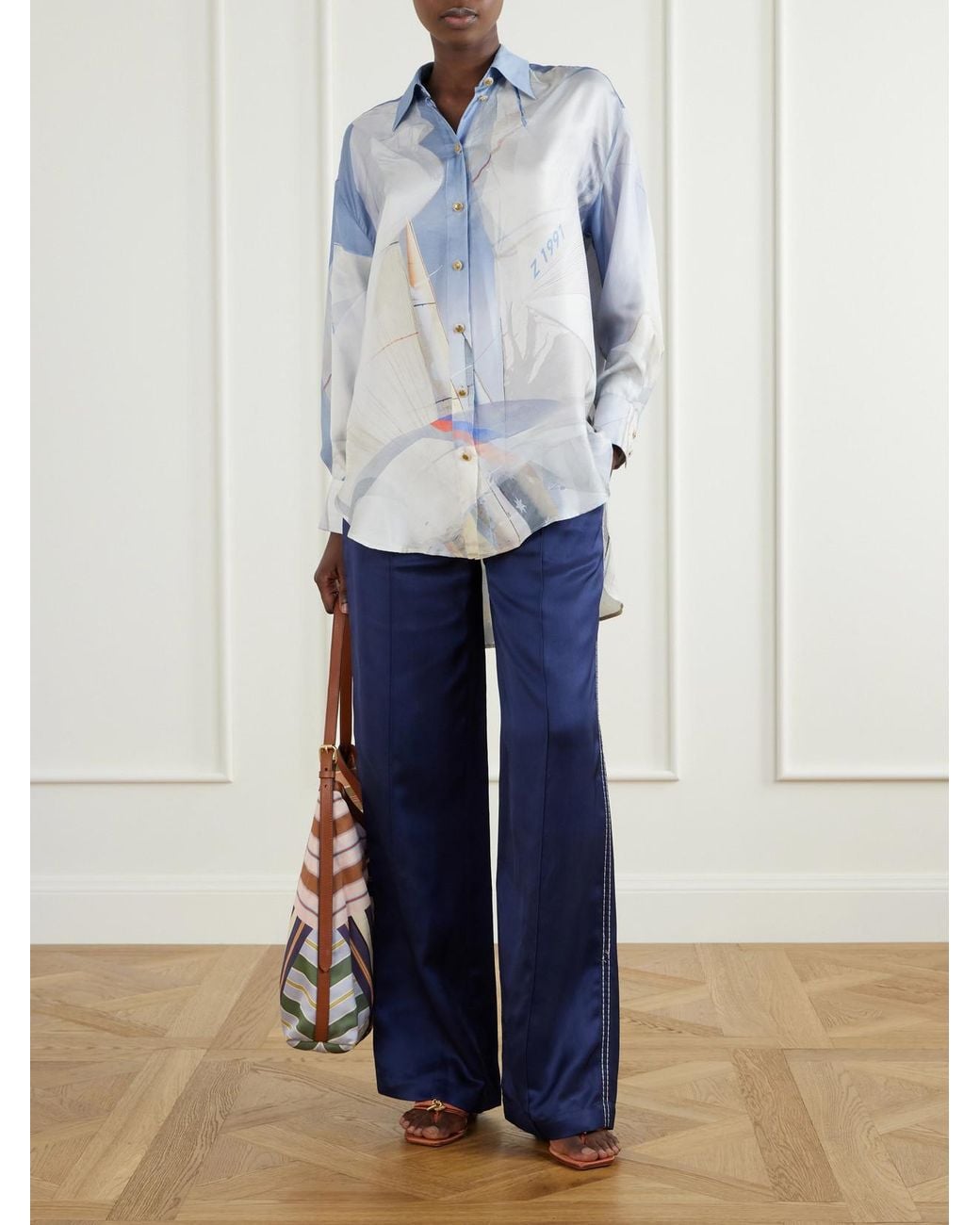 Zimmermann Blue Clash Printed Silk Shirt