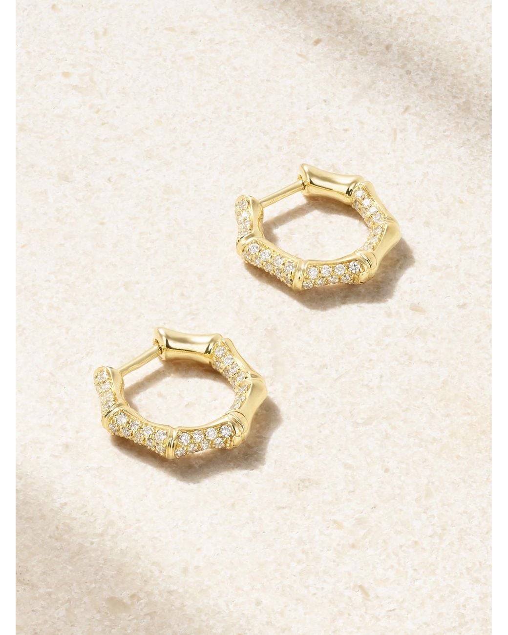 Anita Ko Natural Small Bamboo 18-Karat Diamond Hoop Earrings