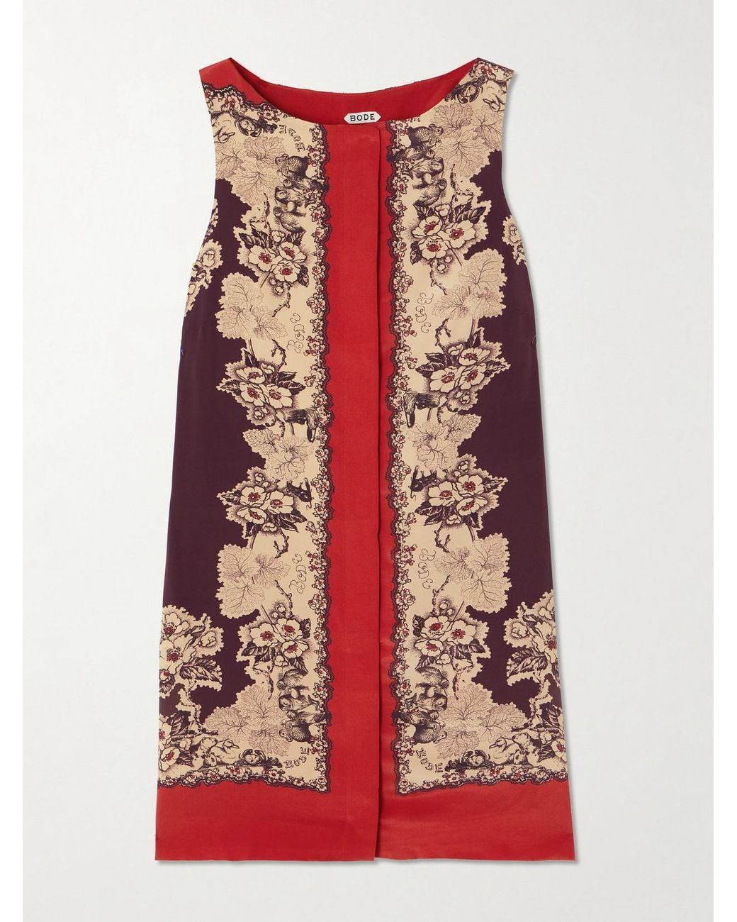 Bode Red Storybook Printed Silk Mini Dress