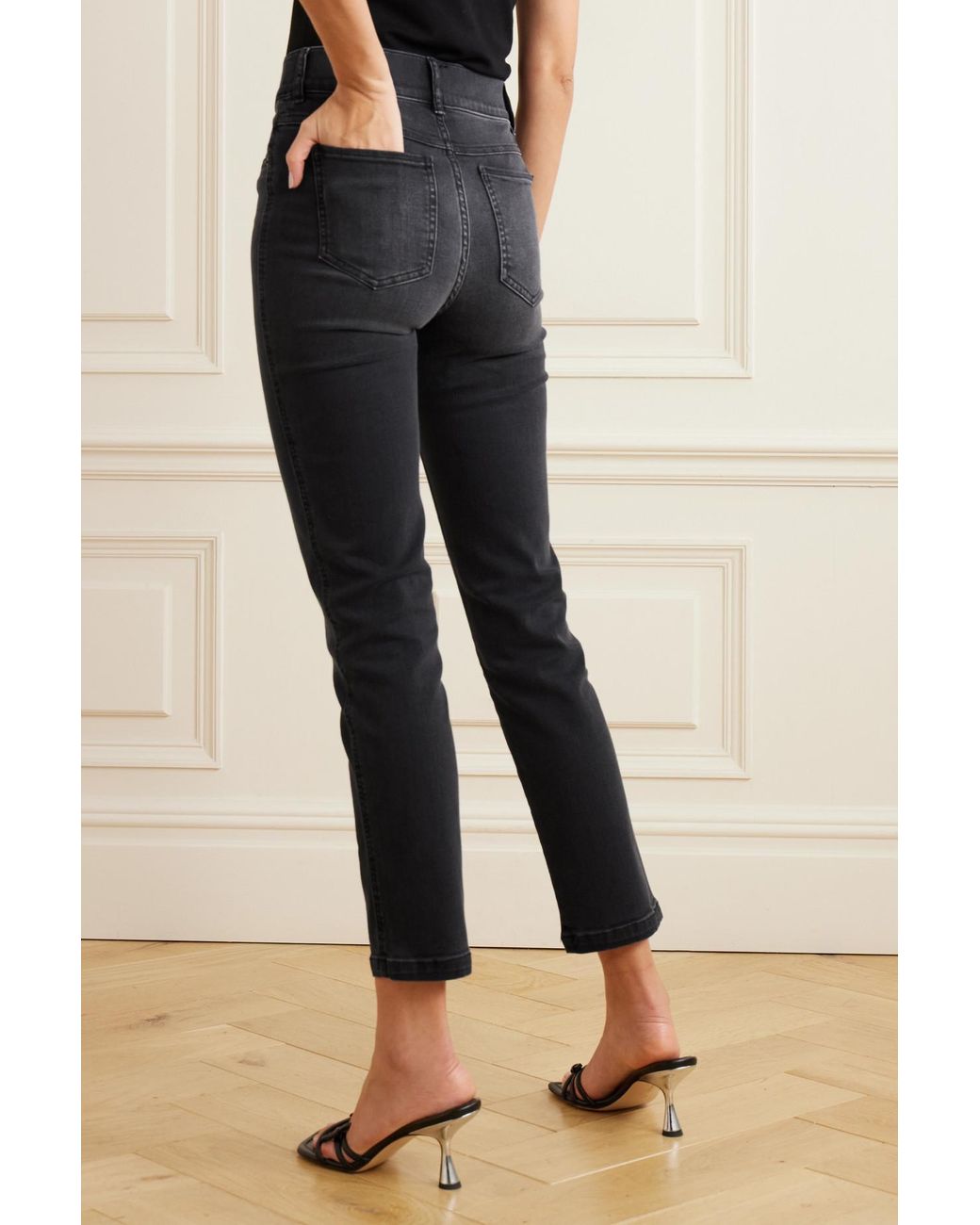 Spanx Ankle Cropped High-rise Straight-leg Jeans in Blue