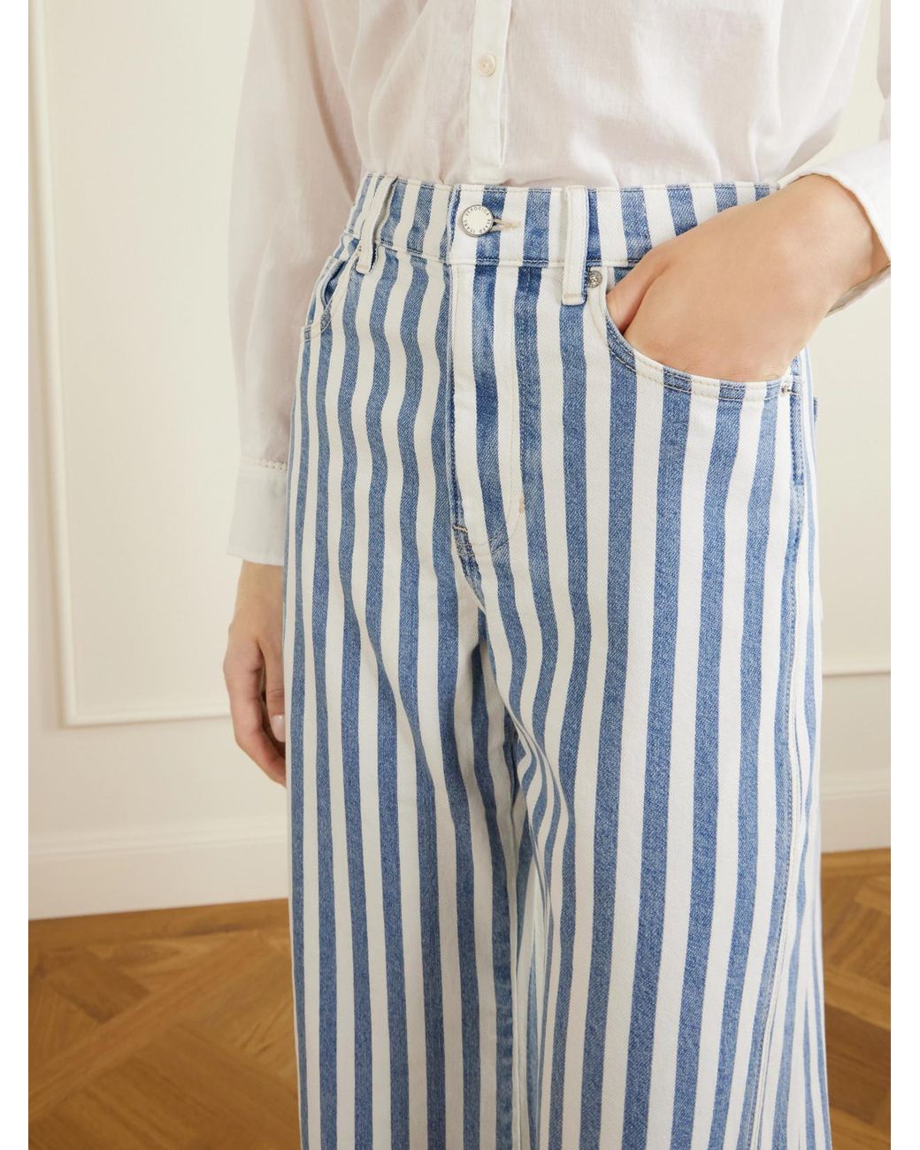Veronica Beard Blue Taylor Striped High-Rise Wide-Leg Jeans