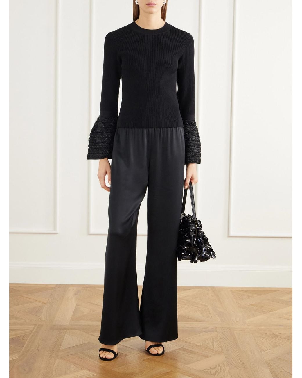 Jonathan Simkhai Black Maggie Bouclé-Trimmed Ribbed Jersey Top