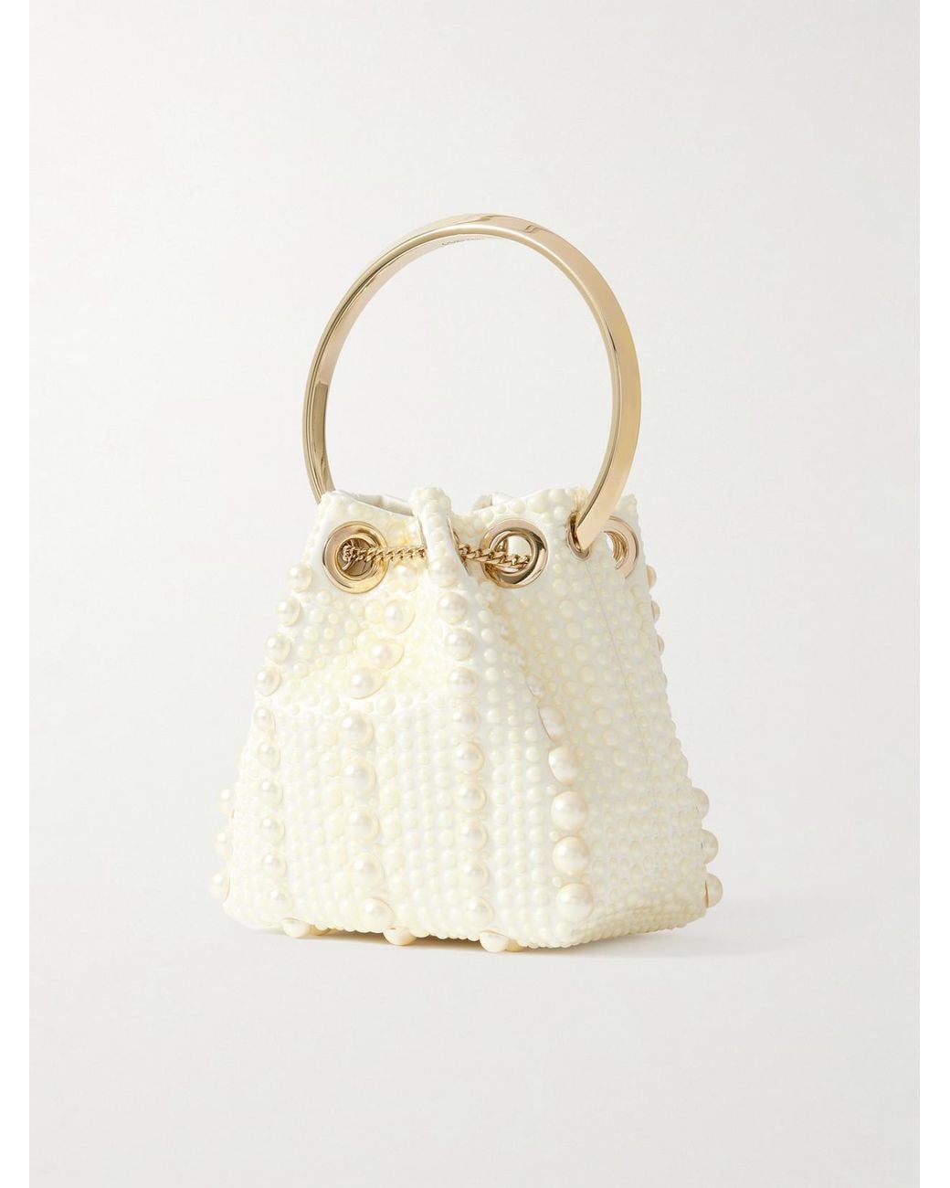 Jimmy Choo Natural Bon Bon Micro Embellished Satin Bucket Bag