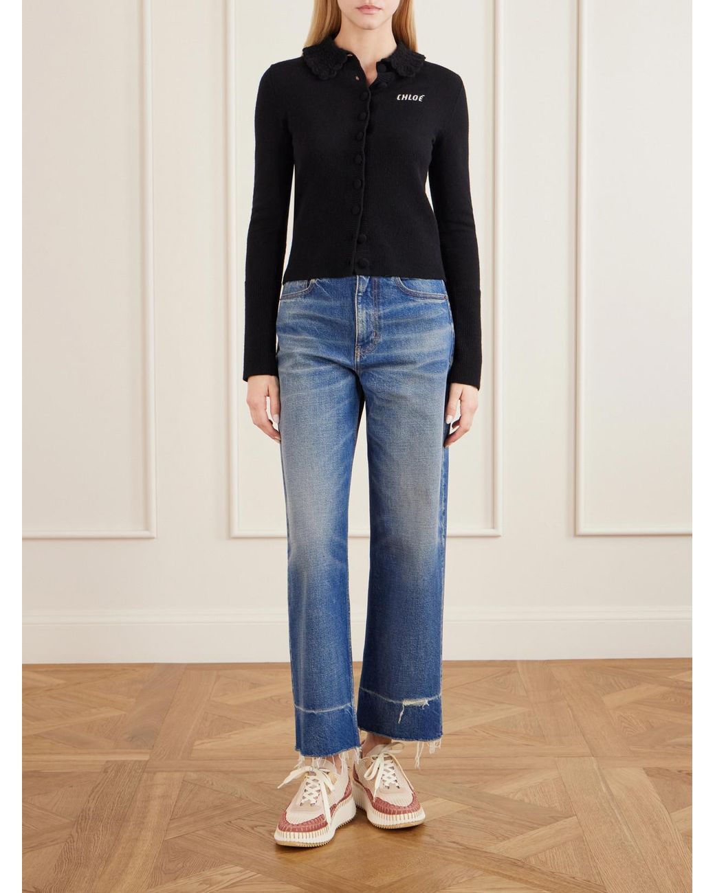 Chloé Natural Nama Embroidered Suede And Recycled-Mesh Sneakers