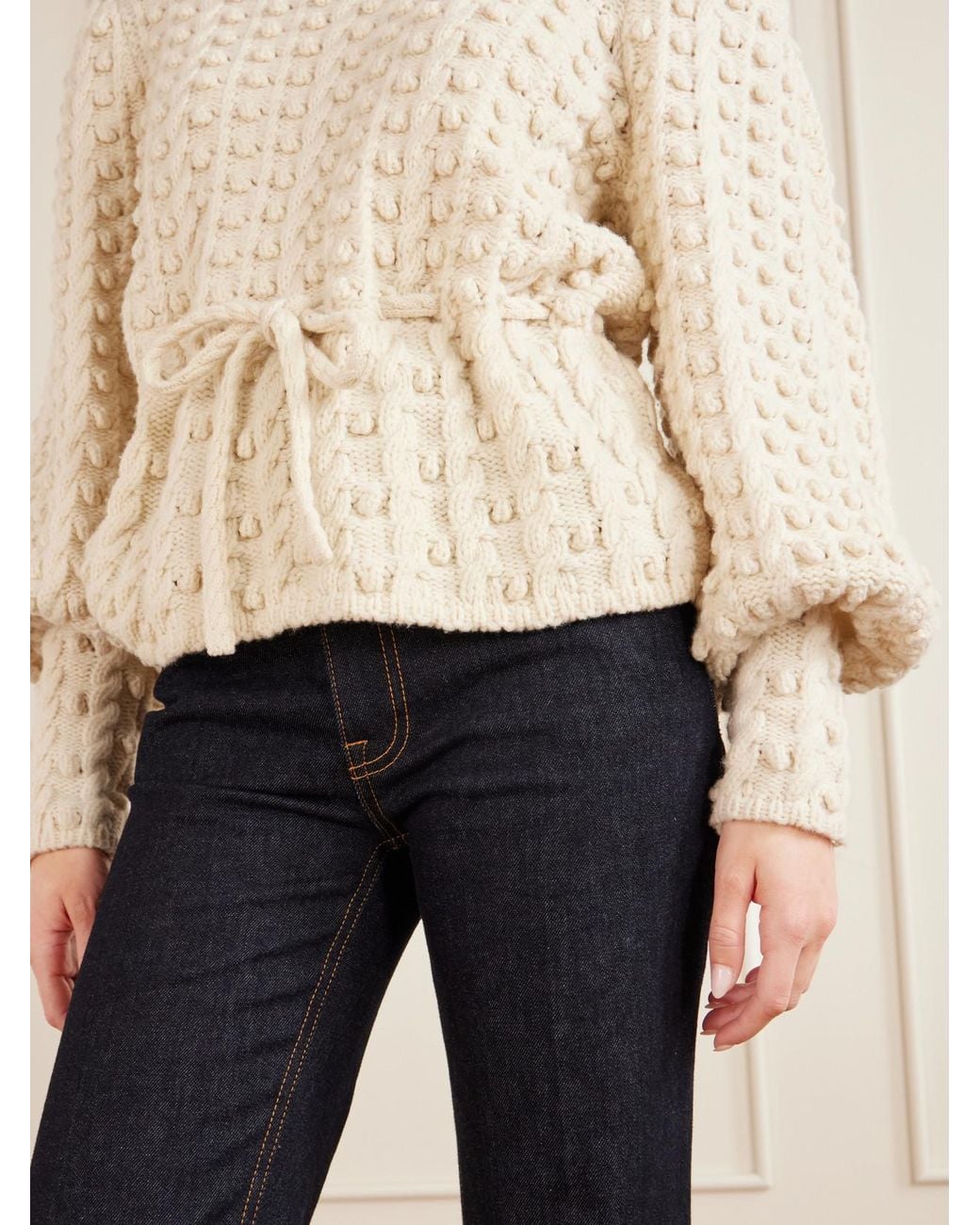 Zimmermann Natural Valiant Tie-Detailed Knitted Wool Sweater