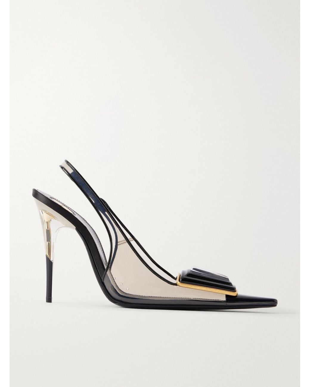 Saint Laurent White Sibyl 110 Embellished Patent-Leather Trimmed Rubber Slingback Pumps