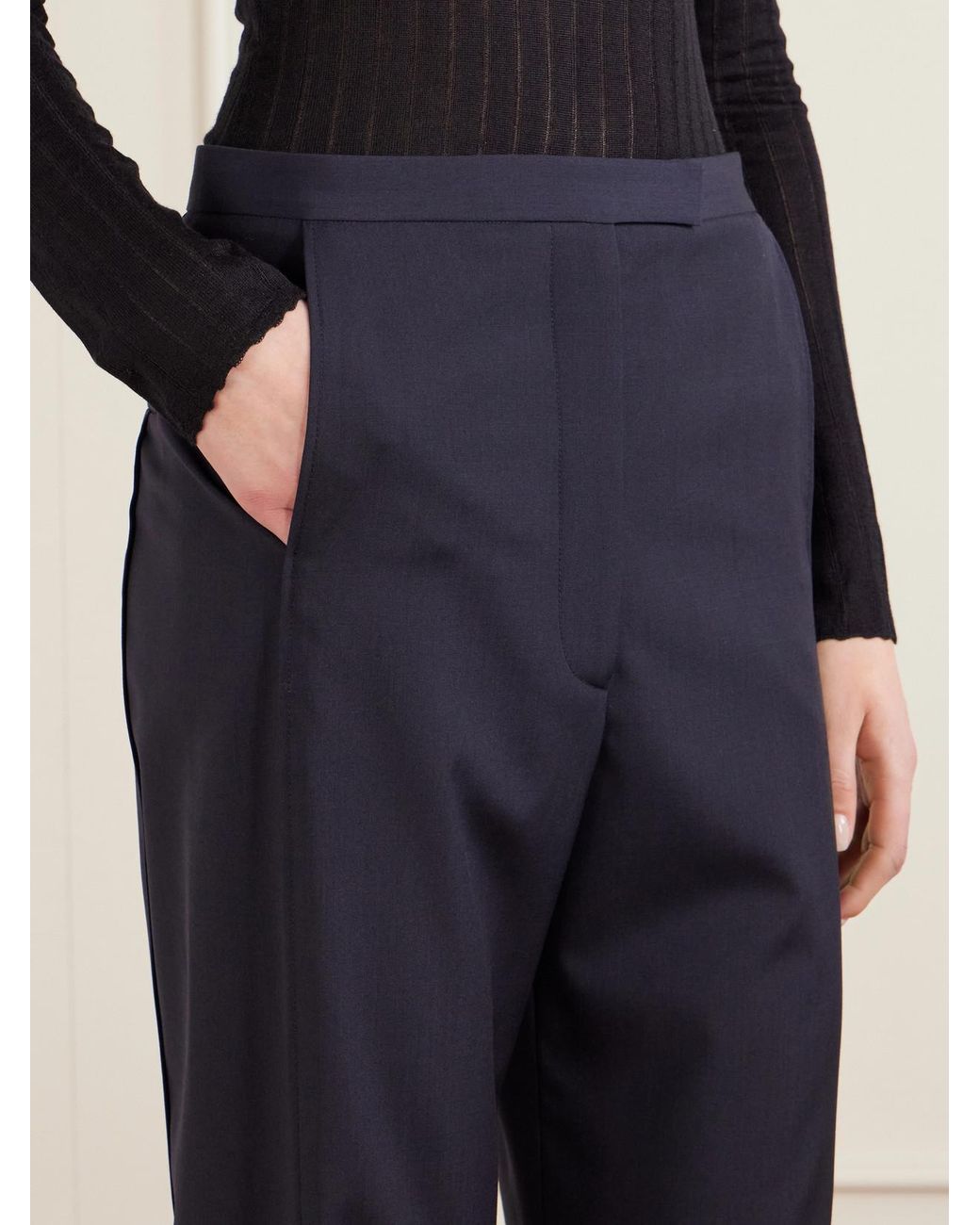 Khaite Blue Borden Wool Straight-Leg Pants