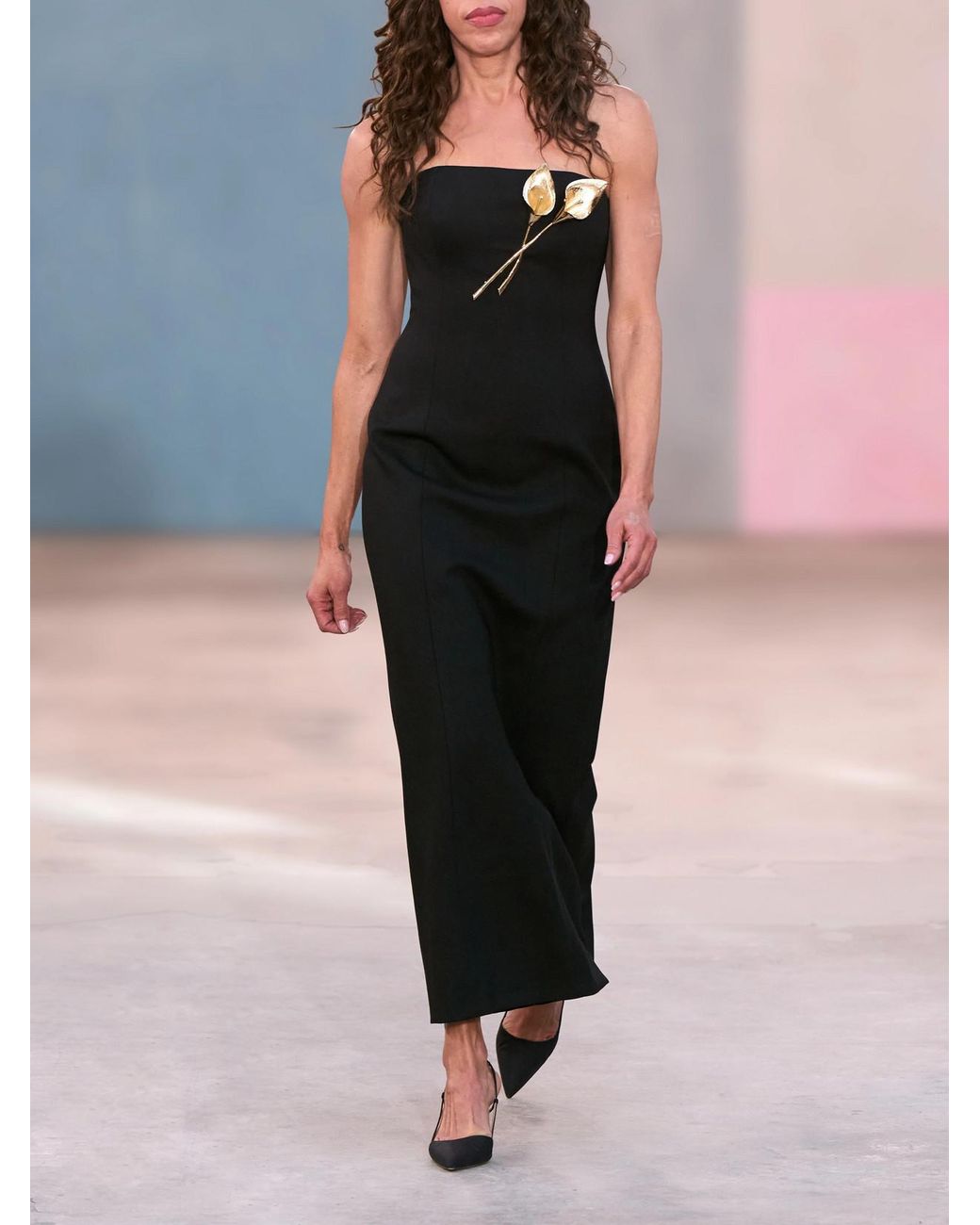 Carolina Herrera Black Strapless Embellished Wool-Blend Gown