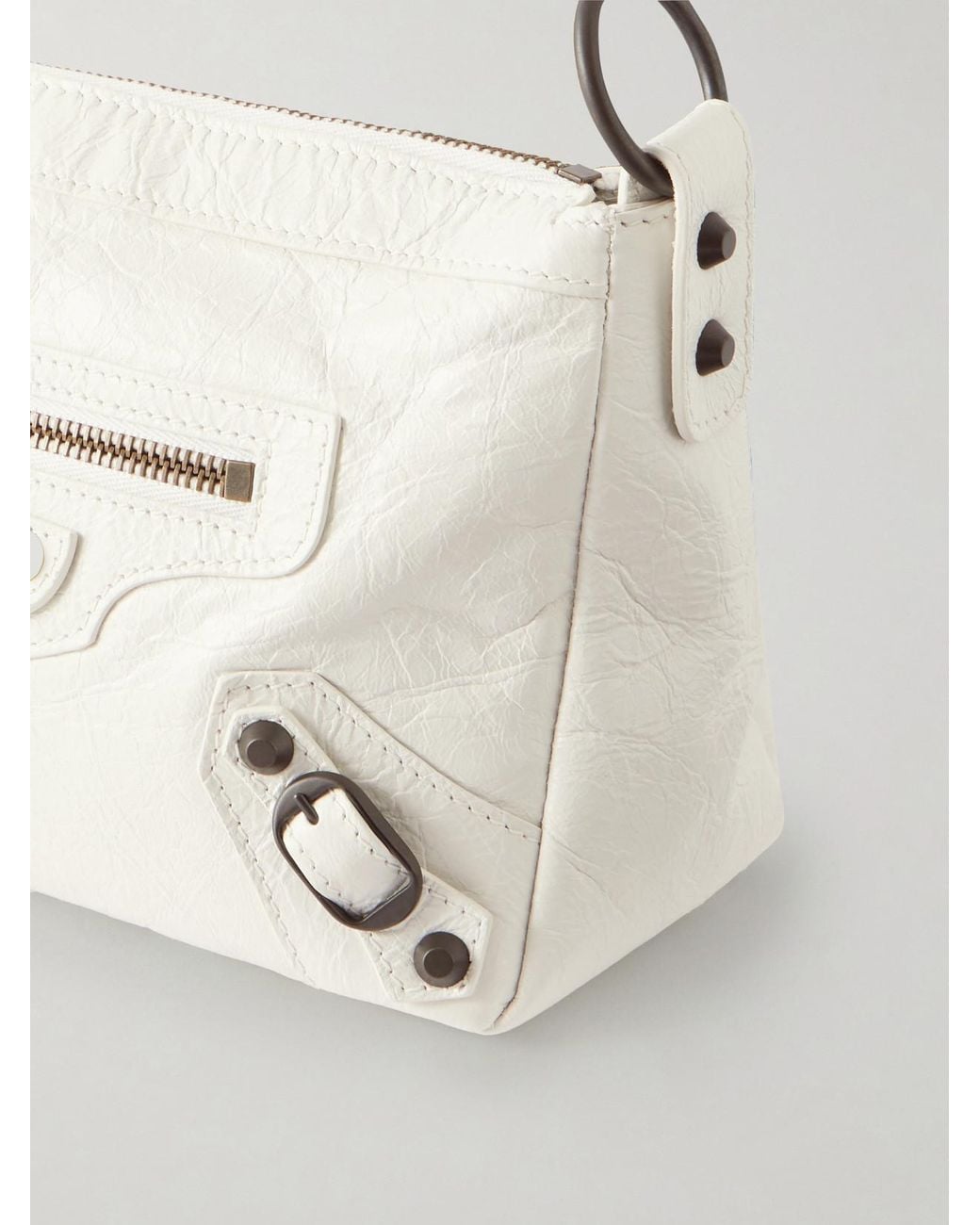 Balenciaga Natural Le City Moto Mini Crinkled-Leather Shoulder Bag
