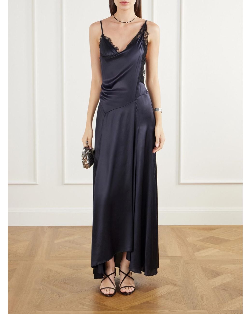 Isabel Marant Blue Aloise Lace-Trimmed Silk-Blend Satin Maxi Dress