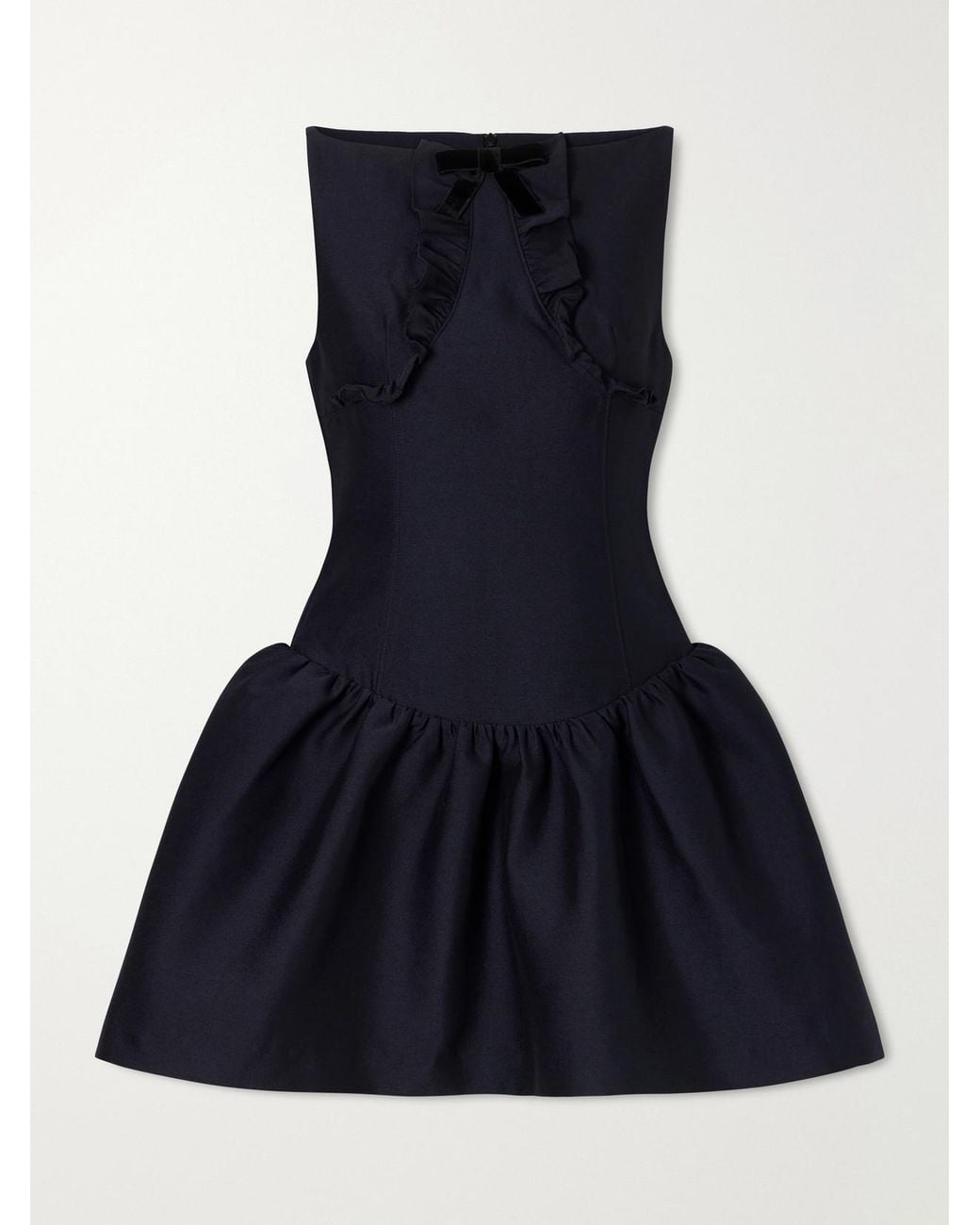 ShuShu/Tong Blue Bow-Detail Ruffled Gathered Cady Mini Dress