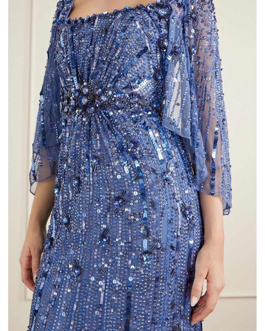 Jenny Packham Blue Sequin-Embellished Tulle Gown