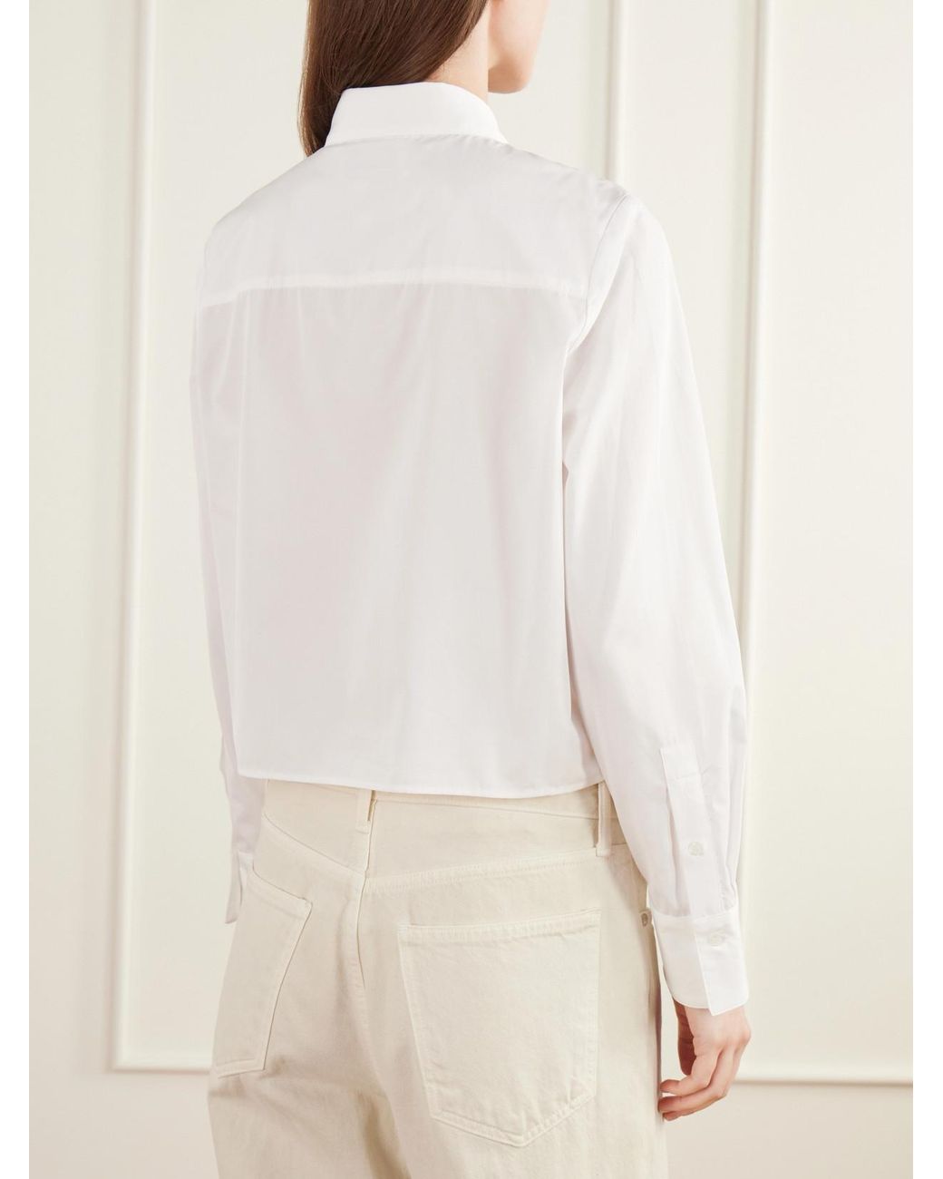 Twp White Mon Cherie Cropped Pintucked Cotton-Poplin Shirt