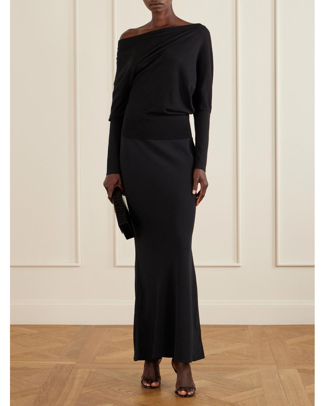 Tom Ford Black Off-The-Shoulder Wool And Silk-Blend Top