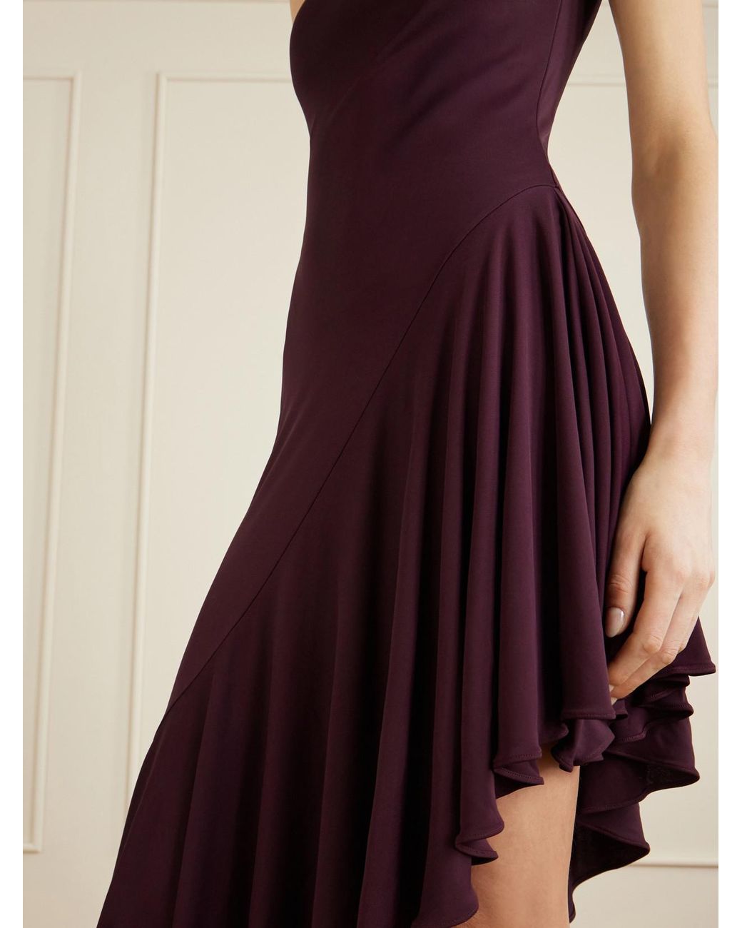 Alaïa Purple Asymmetrical Crepe-Jersey Midi Dress